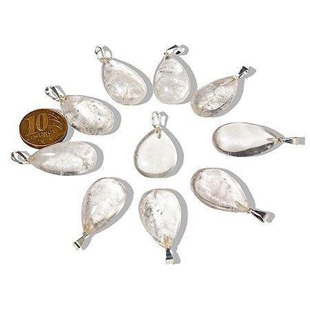 50 Gotas Cristal Pedra Quartzo Pingente Banhado Prata
