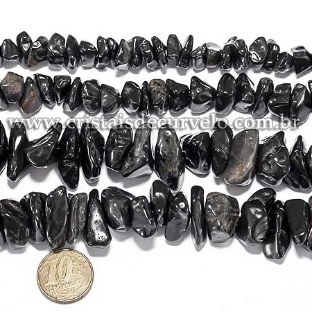 Fio Onix Preto Pedra Rolado Furado 50cm Para Fazer Pulseira