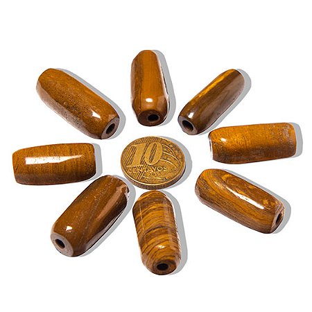 03 Barril Furado Longitudinal Pedra Jaspe Amarelo 30mm