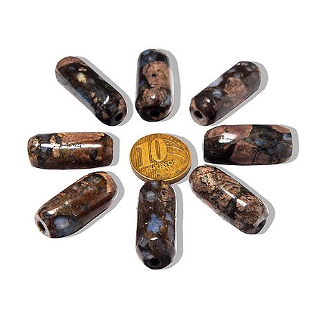 10 Barril Furado Longitudinal Pedra Riolita Rosa 30mm Tipo B