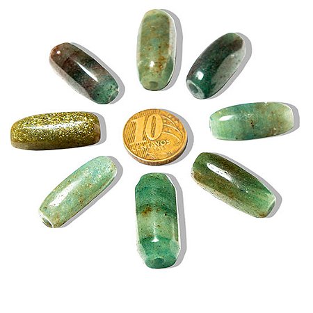 10 Barril Furado Longitudinal Pedra Aventurina Verde 30mm