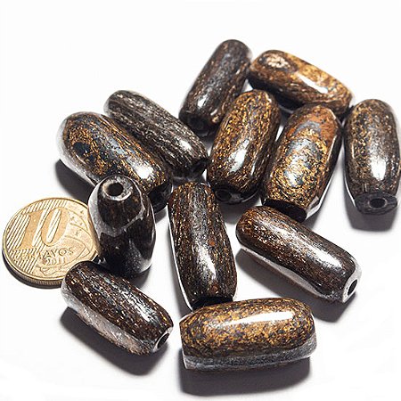 10 Barril Furado Longitudinal Pedra Bronzita Natural 25mm