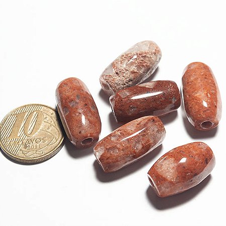 10 Barril Furado Longitudinal Pedra Hematoide Multicor 25mm