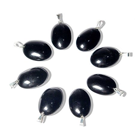 10 Pingente Obsidiana Negra Cabochão Pedra Natural Montagem Pino Prateado Atacado