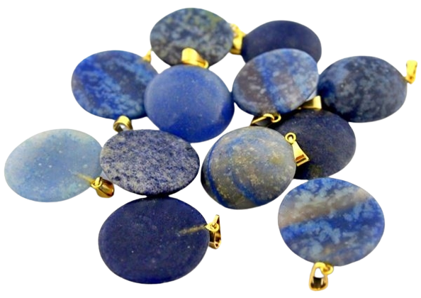 10  Pingente Disco Liso Quartzo Azul Pedra Natural Pino Dourado Atacado
