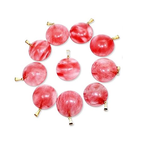 03 Pingente Disco Liso Pedra Cherry Pino Dourado Atacado