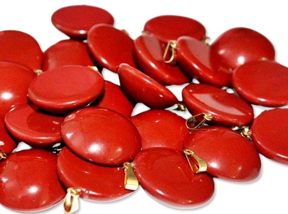05 Pingente Disco Liso Jaspe Vermelho Pedra Natural Pino Dourado Atacado
