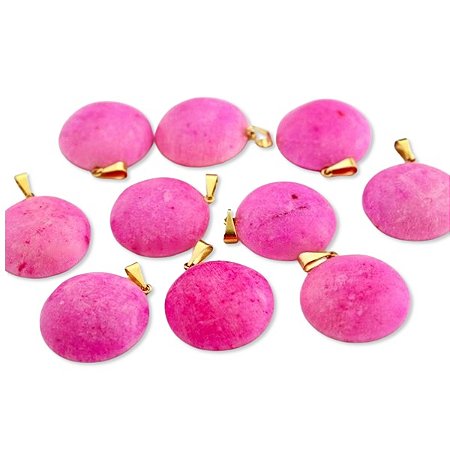 05 Pingente Disco Liso Amazonita Pink Pedra Natural Pino Dourado Atacado