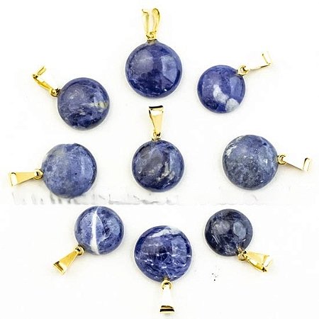 03 Mini Pingente Disco Sodalita Azul Montagem Pino Dourado Atacado