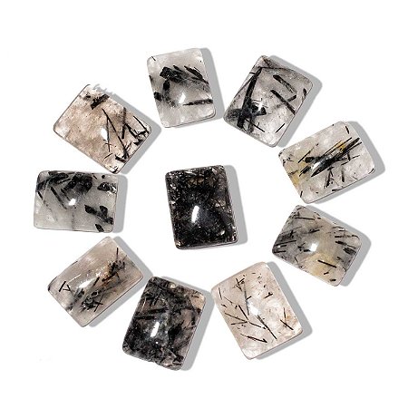 10 Retângulo Cabochao Pra Pingente Pedra Cristal com Turmalina Calibrado 15 x 20mm
