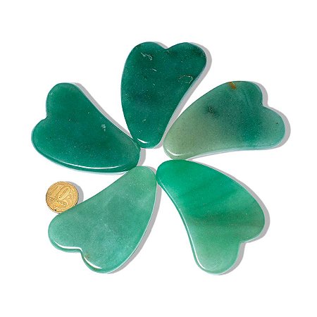 05 Massageador Gua Sha Quartzo Verde Pedra Natural 50g 70mm