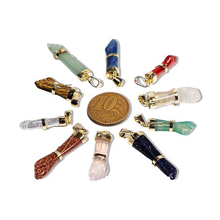 10 Pingente Misto Figa Pedras Diversas Montagem Envolto Dourado