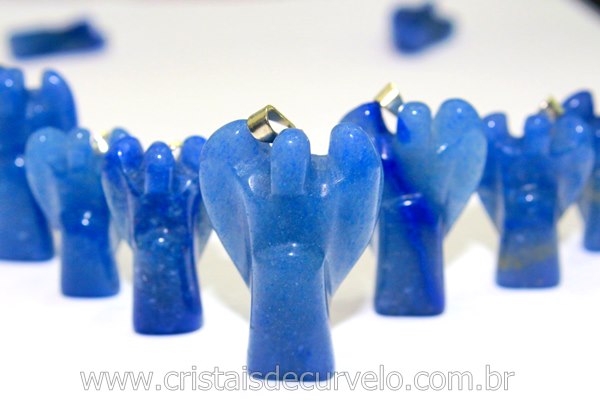 10 Anjo Pingente Pedra Quartzo Azul Pino Prateado AP1093