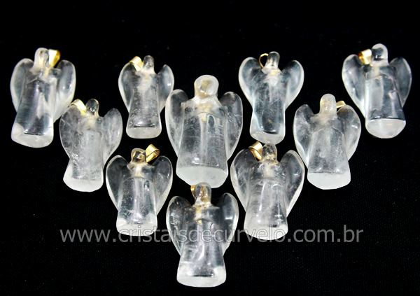 10 Anjo Pingente Pedra Quartzo Cristal Pino Dourado AP4562