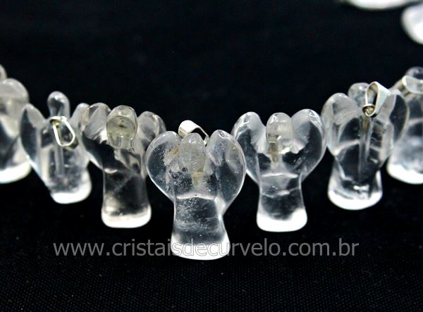 10 Anjo Pingente Pedra Quartzo Cristal Pino Prateado AP1495