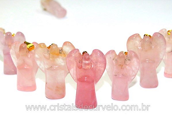 10 Anjo Pingente Pedra Quartzo Rosa Pino Dourado AP3675