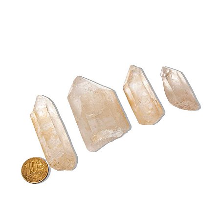 Kit 4 Ponta Quartzo Citrinado Bruto Tom Amarelo Grande
