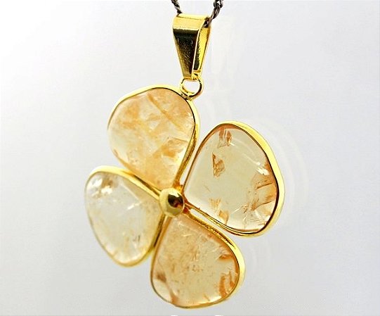 10 Pingente Trevo da Sorte Citrino 4 Folhas Pingente Dourado