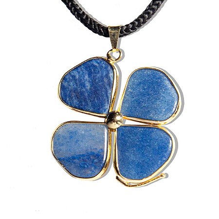 10 Pingente Trevo da Sorte 4 Folhas Quartzo Azul Dourado
