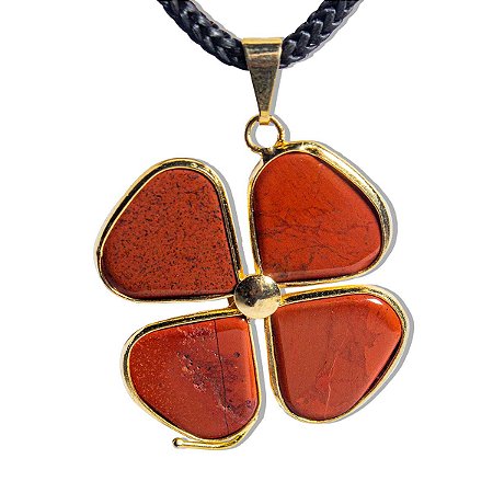 10 Pingente Trevo Jaspe Vermelho Pedra Natural Banho Dourado
