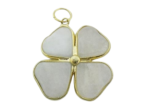 10 Pingente Trevo Quartzo Leitoso Pedra Natural Envolto Dourado