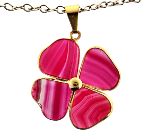 10 Pingente Trevo da Sorte Agata Rosa Pedra Natural Dourado