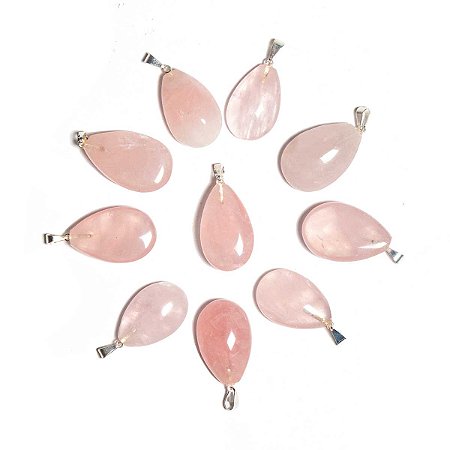 1.000 Gotas Rosa Pedra Quartzo Pingente Banhado Prata