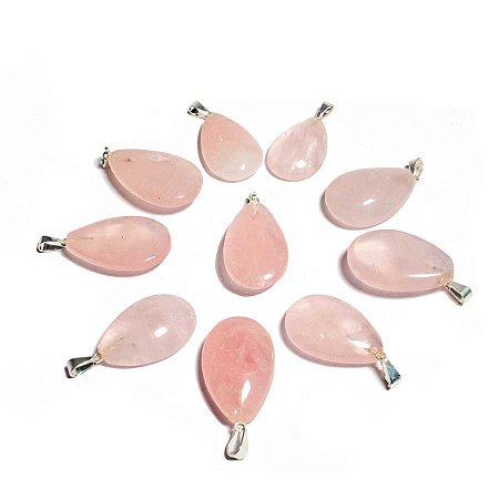 10 Pingente Gota Rosa Pedra Quartzo Pingente Banhado Prata