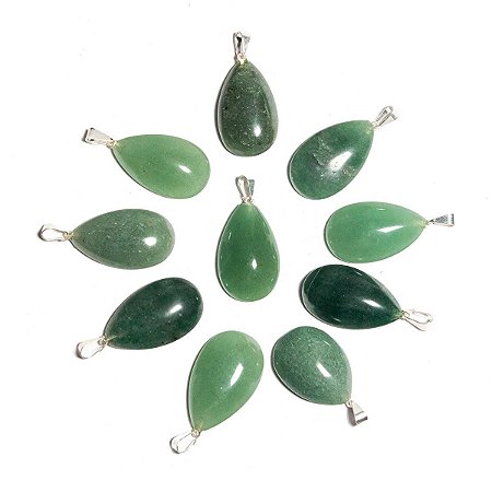 50 Gotas Pedra Quartzo Verde Pingente Banhado Prata
