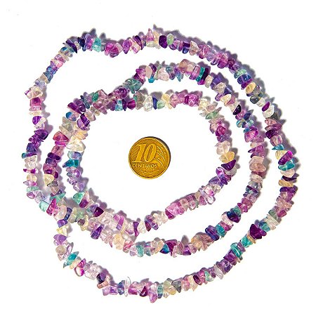 Fio Cascalho Fluorita furado 90 cm Para Fazer Pulseira