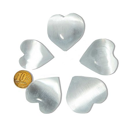 10 Coração Selenita Pedra Natural Polido 3,5 a 4 cm Tipo A