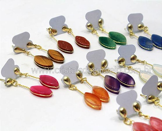 50 Brinco Navete Pedras Mistas Acabamento Banho Ouro Flash Dourado