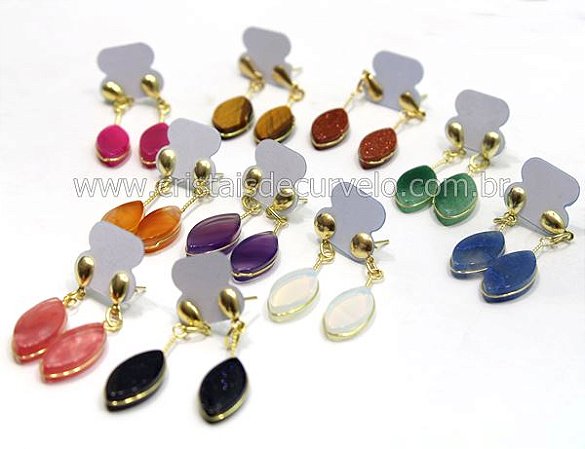 50 Brinco Navete Pedras Mistas Acabamento Banho Ouro Flash Dourado