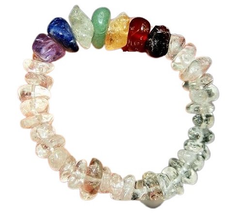 Pulseira 7 Chakras Pedras Roladas Montagem Fio Silicone