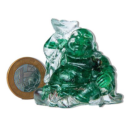 05 Escultura Buda De Quartzo Verde Na Resina 70g 5cm