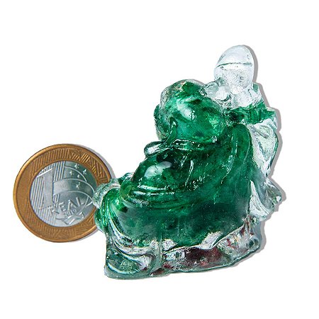 03 Escultura Buda De Quartzo Verde Na Resina 70g 5cm