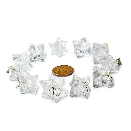 50 Pingente Merkabah Cristal Extra Pino Prateado Atacado