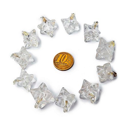 100 Pingente Merkabah Cristal Extra Pino Prateado Atacado
