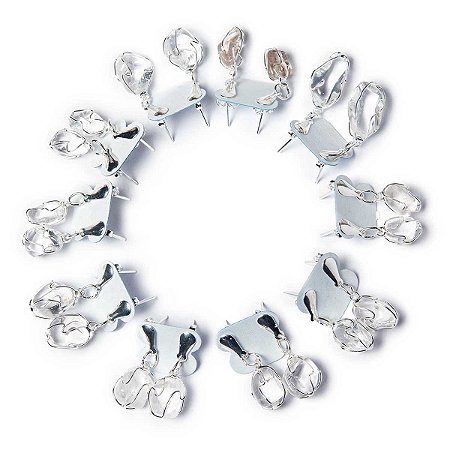 10 Brinco Cesta Amarrada Pedra Quartzo Cristal Prateado