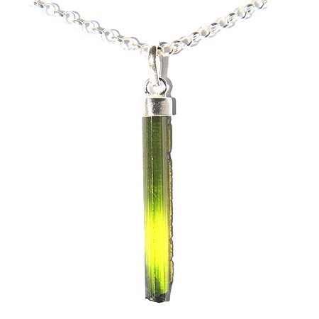 05 Pingente Nlux Canudo Turmalina Verde Envolto 20 a 25 mm Prata 950
