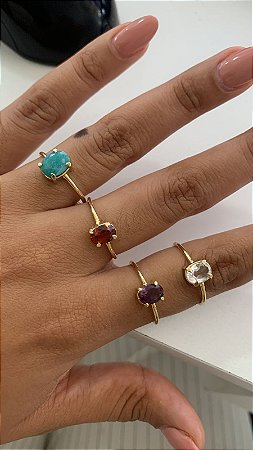 05 Anel Facetado MISTO Banho Dourado Aro Fixo ATACADO