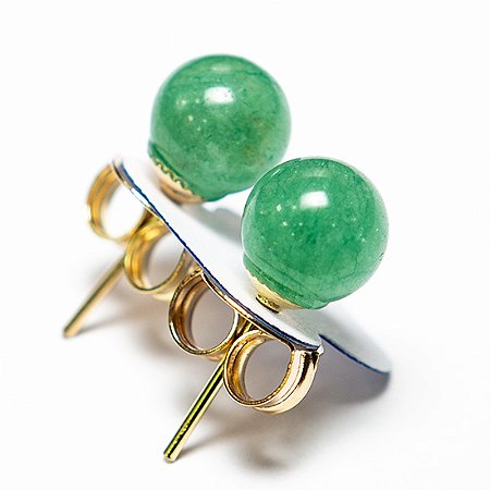 10 Brinco Bolinha Pedra Aventurina Verde Pino Tarracha Dourado