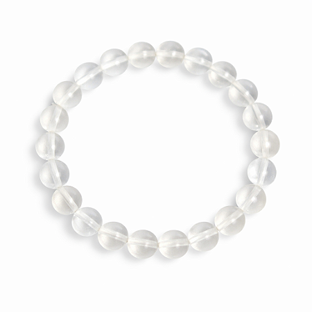 Pulseira Bolinha 8mm Pedra Cristal Natural Rolada Silicone