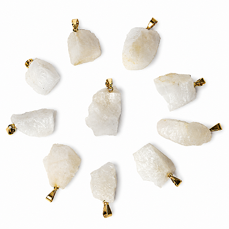 10 Pingente Quartzo Branco Bruto Natural Dourado ATACADO
