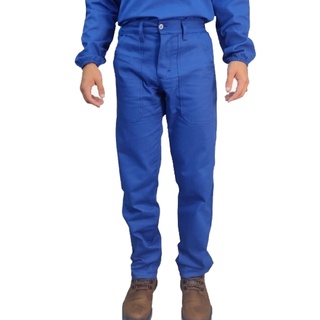 Calça Brim Pesado Azul Royal Meio Elástico Costura Com Reforço Entre As Pernas