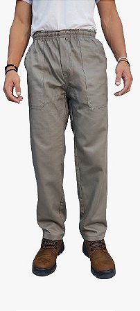 Calça Brim Pesado Cinza Elástico Total Costuras Com Reforço Entre As Pernas