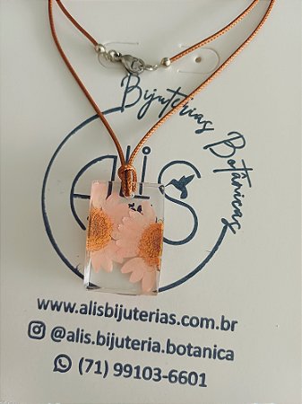 Colar Crisântemo Rosa Retangular