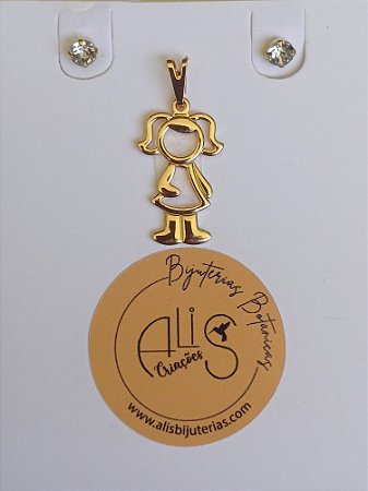 Pingente Menina Dourado c/ Brinco
