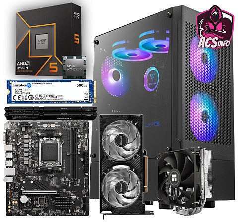 PC Gamer AMD Ryzen 5 9600x + RTX 5060 8GB + 32GB DDR5 + SSD 1TB NVME + B650M