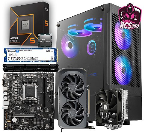 PC Gamer AMD Ryzen 5 9600x + RX 7600 8GB + 32GB DDR5 + SSD 500GB NVME + B650M